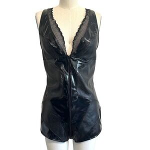 NWT Patrice Catanzaro Black PU Iris Bodysuit Romper XL